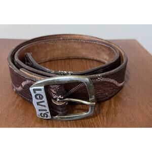 Vintage Nocona Leather Belt Size 38 LEVIS Belt Buckle Stitching USED
